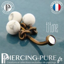 Piercing Nombril Titane interne Dark Bronze 3 bille Howlite