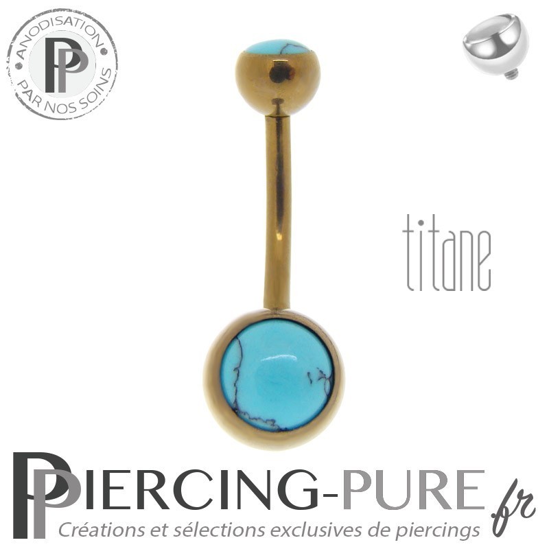 Piercing Titane interne Bronze et Turquoises