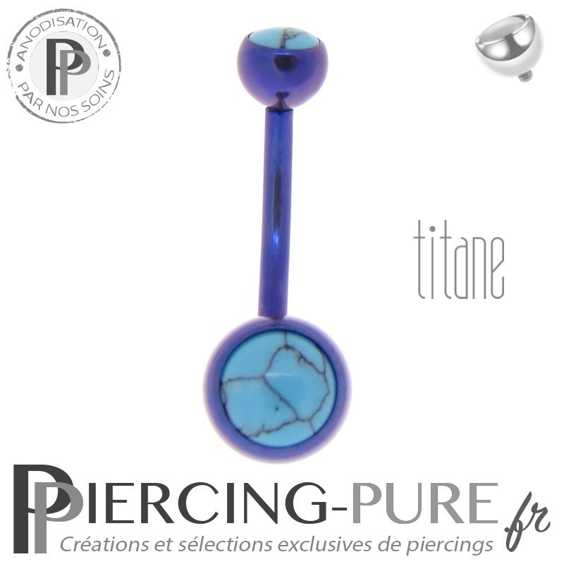 Piercing Titane interne Violet et Turquoises naturelles