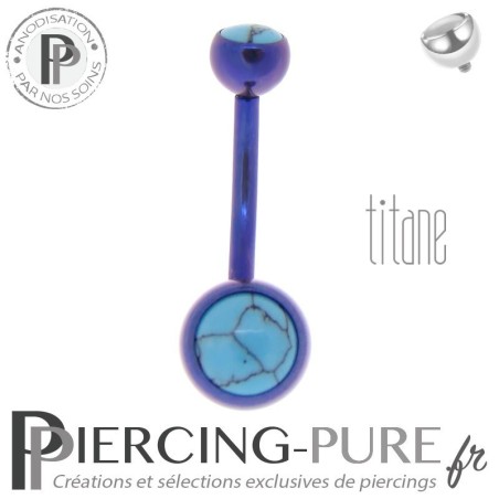Piercing Titane interne Violet et Turquoises naturelles
