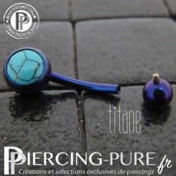 Piercing Titane interne Violet et Turquoises naturelles