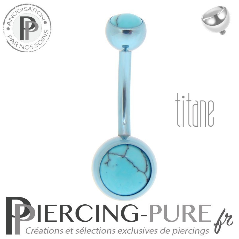 Piercing Titane interne Bleu clair et Turquoises naturelles