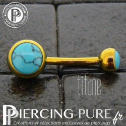 Piercing Titane interne Doré et Turquoises naturelles