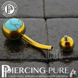 Piercing Titane interne Doré et Turquoises naturelles