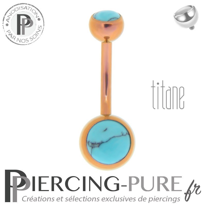 Piercing Titane interne Rose Doré et Turquoises naturelles