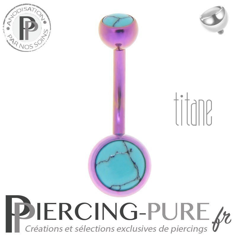 Piercing Titane interne Fushia et Turquoises naturelles