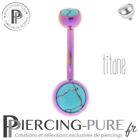 Piercing Titane interne Fushia et Turquoises naturelles