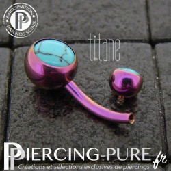 Piercing Titane interne Fushia et Turquoises naturelles