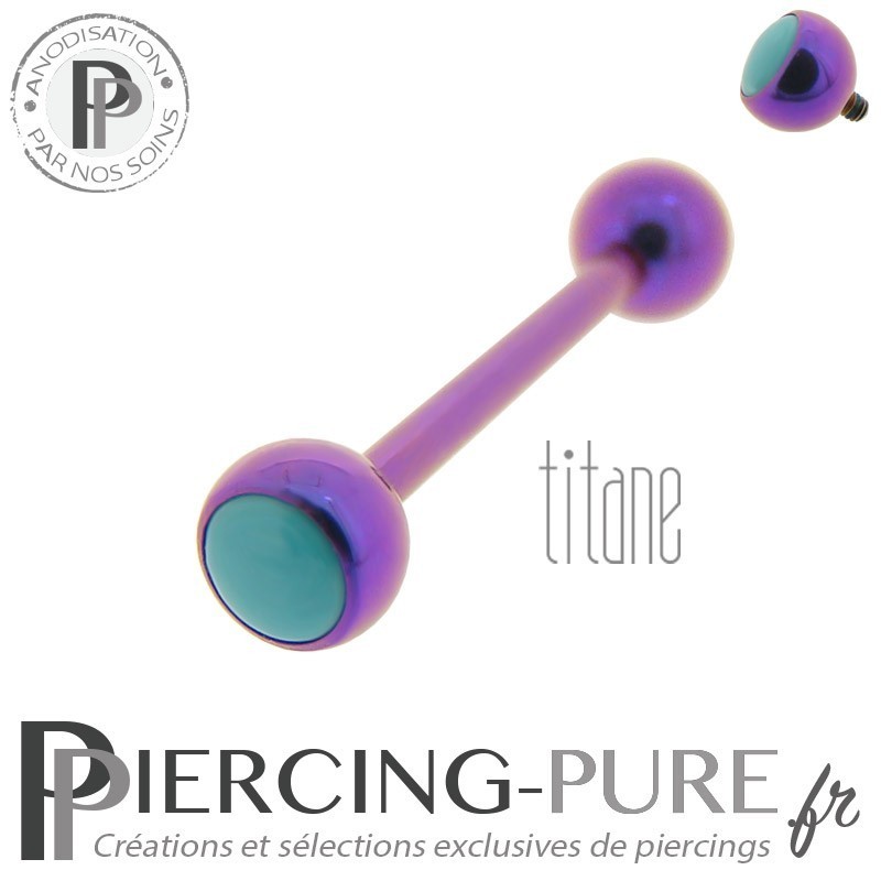 Piercing Langue Titane Dark Fushia turquoise naturelle