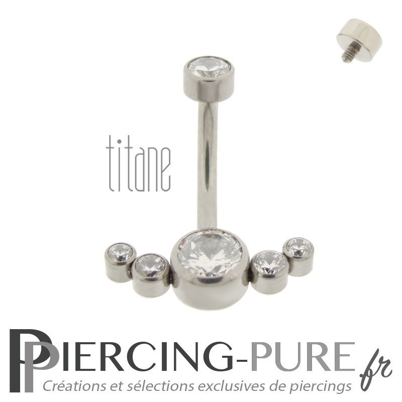 Piercing nombril Titane avec 6 cristaux ronds blancs