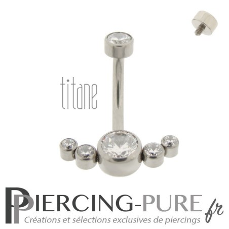 Piercing nombril Titane avec 6 cristaux ronds blancs