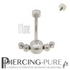 Piercing nombril Titane avec 6 cristaux ronds blancs