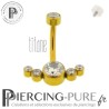 Piercing nombril Titane doré 6 cristaux clos blancs