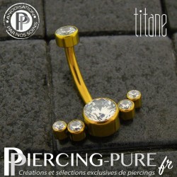 Piercing nombril Titane doré 6 cristaux clos blancs
