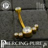 Piercing nombril Titane doré 6 cristaux clos blancs