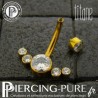 Piercing nombril Titane doré 6 cristaux clos blancs