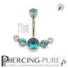 Piercing nombril Titane avec 6 cristaux ronds bleus et blancs