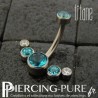 Piercing nombril Titane avec 6 cristaux ronds bleus et blancs