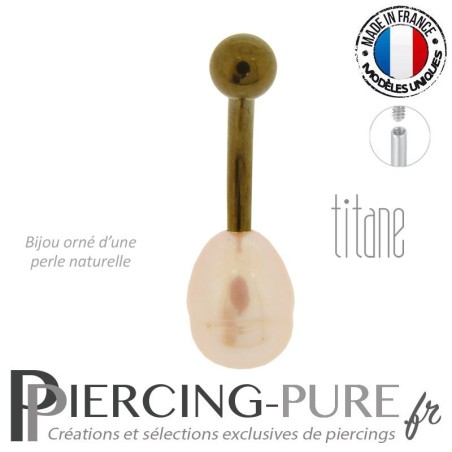 Piercing Nombril Titane interne bronze et Perle de culture rosée