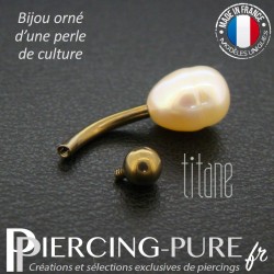 Piercing Nombril Titane interne bronze et Perle de culture rosée