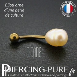 Piercing Nombril Titane interne bronze et Perle de culture rosée