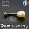 Piercing Nombril Titane interne bronze et Perle de culture rosée