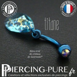 Nombril Titane bleu interne Poire Aquamarine White Patina