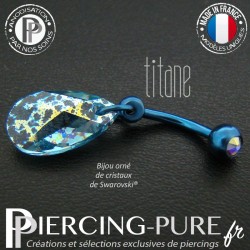 Nombril Titane bleu interne Poire Aquamarine White Patina