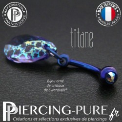 Nombril Titane dark blue interne Poire Tanzanite white patina