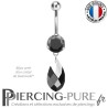Piercing Nombril Cristal noir avec goutte Black Diamond Light Chrome
