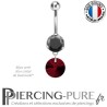 Piercing Nombril Cristal noir avec Rivoli Siam 8mm