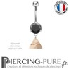 Piercing Nombril Acier Crystal noir et xilion triangle golden shadow 8mm