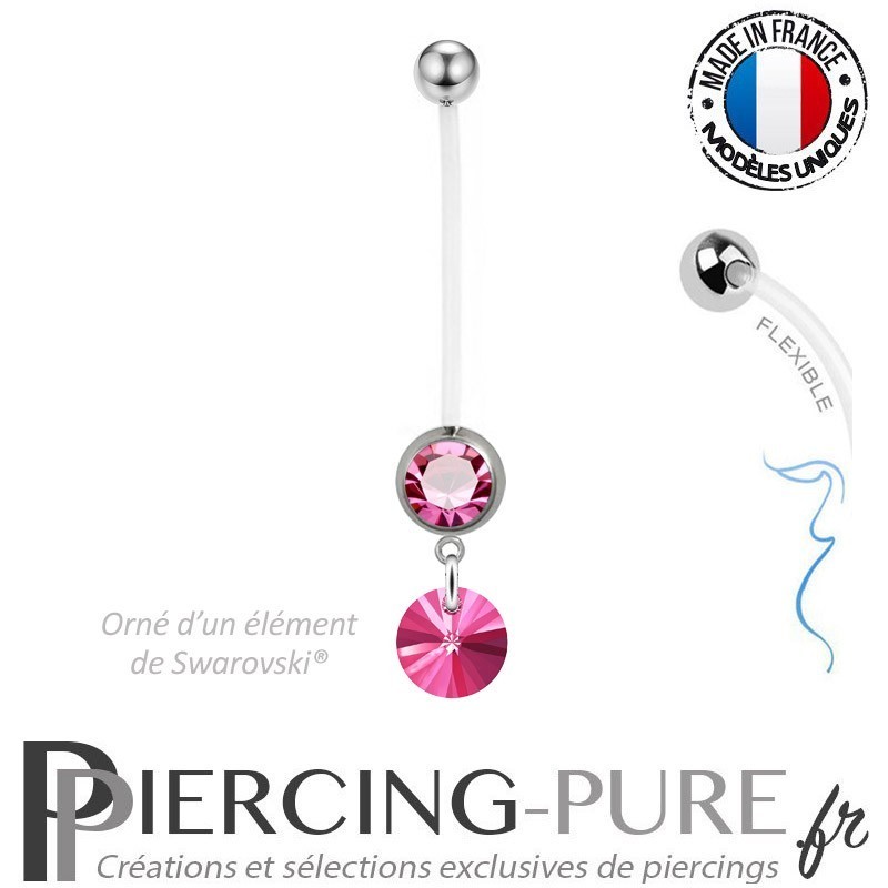 Piercing Nombril Grossesse Rose Xilion Swarovski Elements Crystal Rose