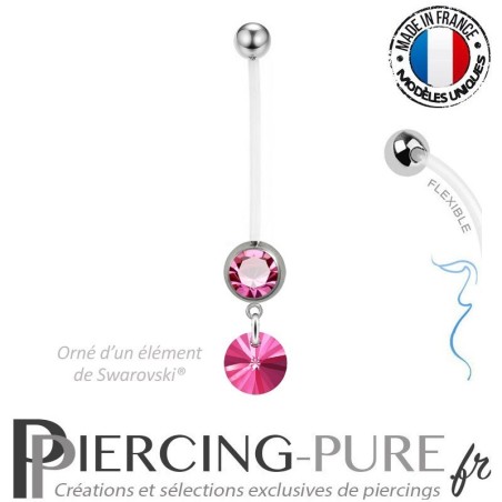Piercing Nombril Grossesse Rose Xilion Swarovski Elements Crystal Rose