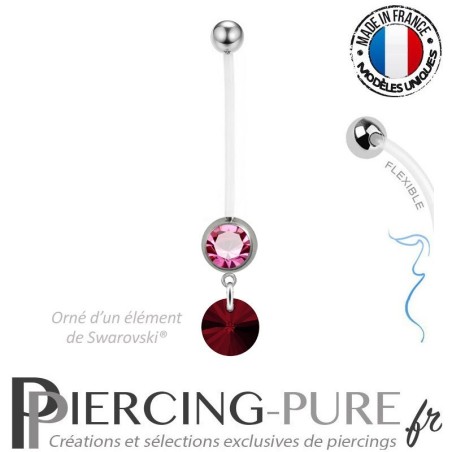 Piercing Nombril Grossesse Rose Xilion Swarovski Elements Crystal Siam