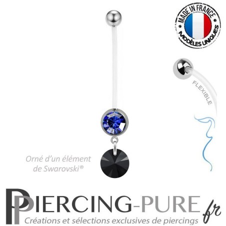 Piercing Nombril Grossesse Bleu nuit Xilion Swarovski Elements Crystal Jet