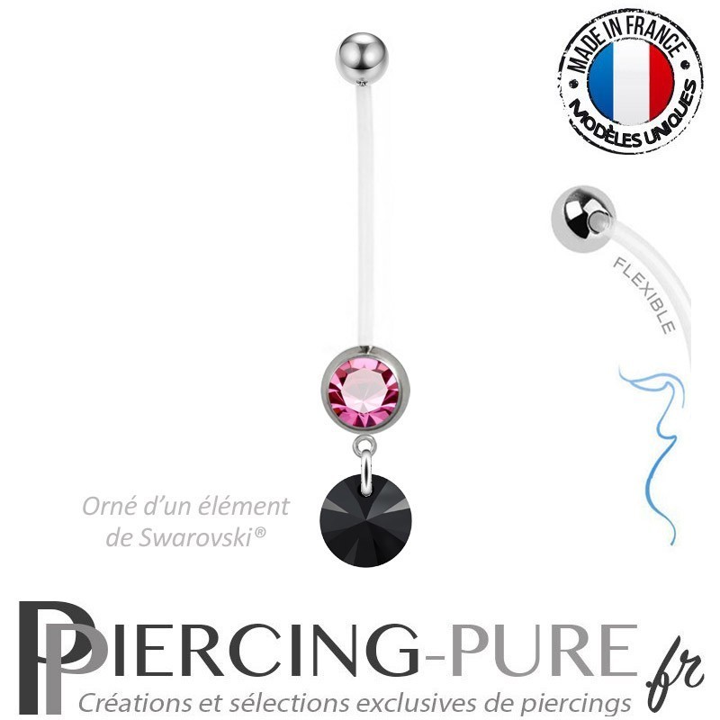 Piercing Nombril Grossesse Rose Xilion Swarovski Elements Crystal Jet