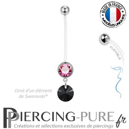 Piercing Nombril Grossesse Rose Xilion Swarovski Elements Crystal Jet