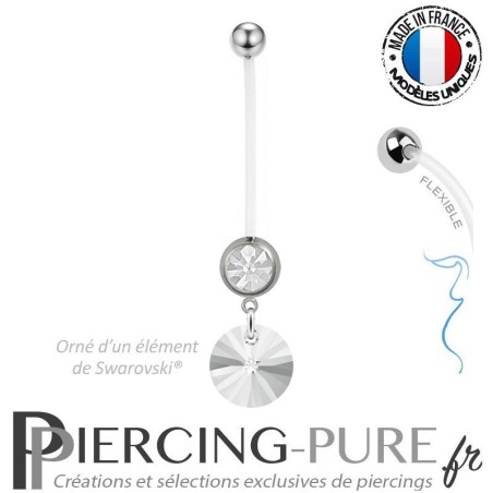 Piercing Nombril Grossesse blanc Xilion Swarovski Elements Crystal Blanc 12mm