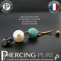 Piercing Titane interne Perle de culture, turquoise et goutte jet