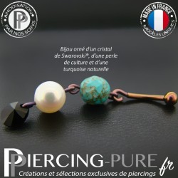 Piercing Titane interne Perle de culture, turquoise et goutte jet