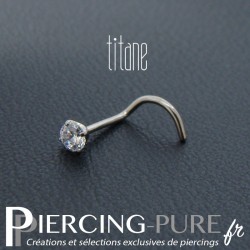 Piercing Nez Titane pierre blanche griffée 3mm