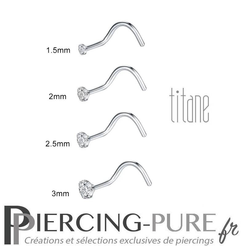 Piercing Nez Titane pierre blanche griffée -taille au choix