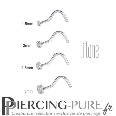Piercing Nez Titane pierre blanche griffée -taille au choix