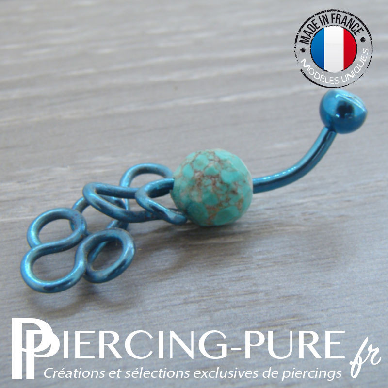 Piercing Titane interne Turquoises et fil titane