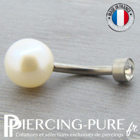 Piercing Nombril Titane interne Perle de culture ronde blanche
