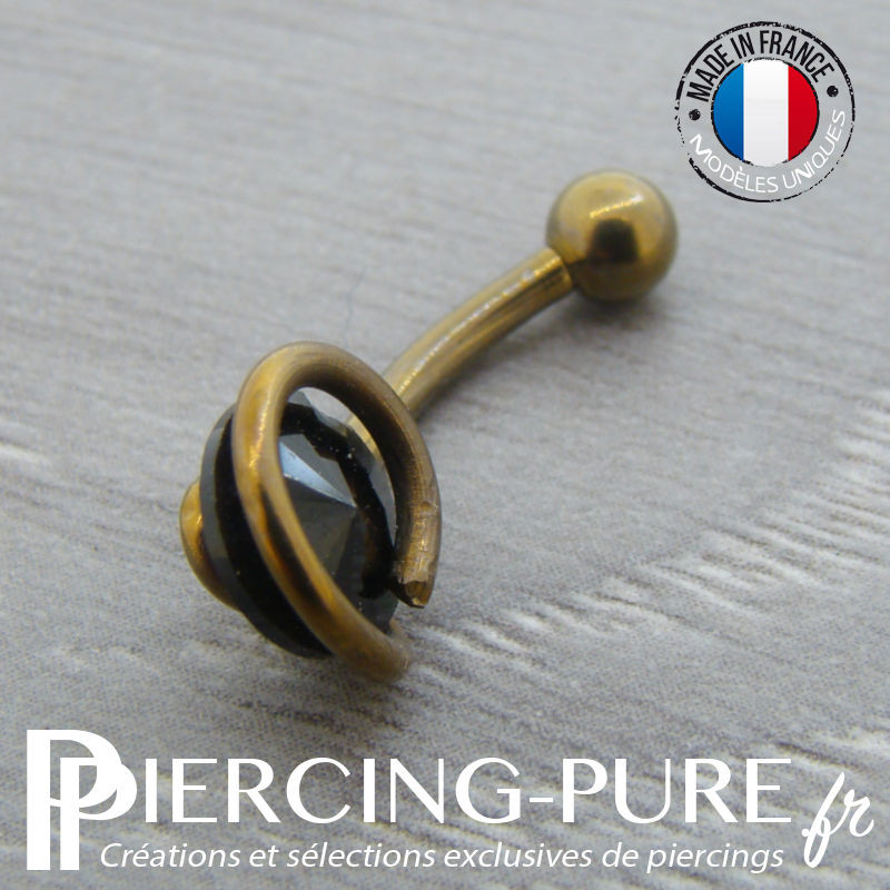 Piercing Nombril Titane interne Oeil de tigre spirale