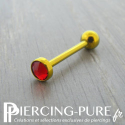 Piercing Langue Titane doré Cristal rouge 5mm