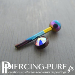 Piercing Langue Titane multicouleurs Cristal irisé 5mm