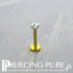 Piercing labret titane doré avec cristal griffé blanc